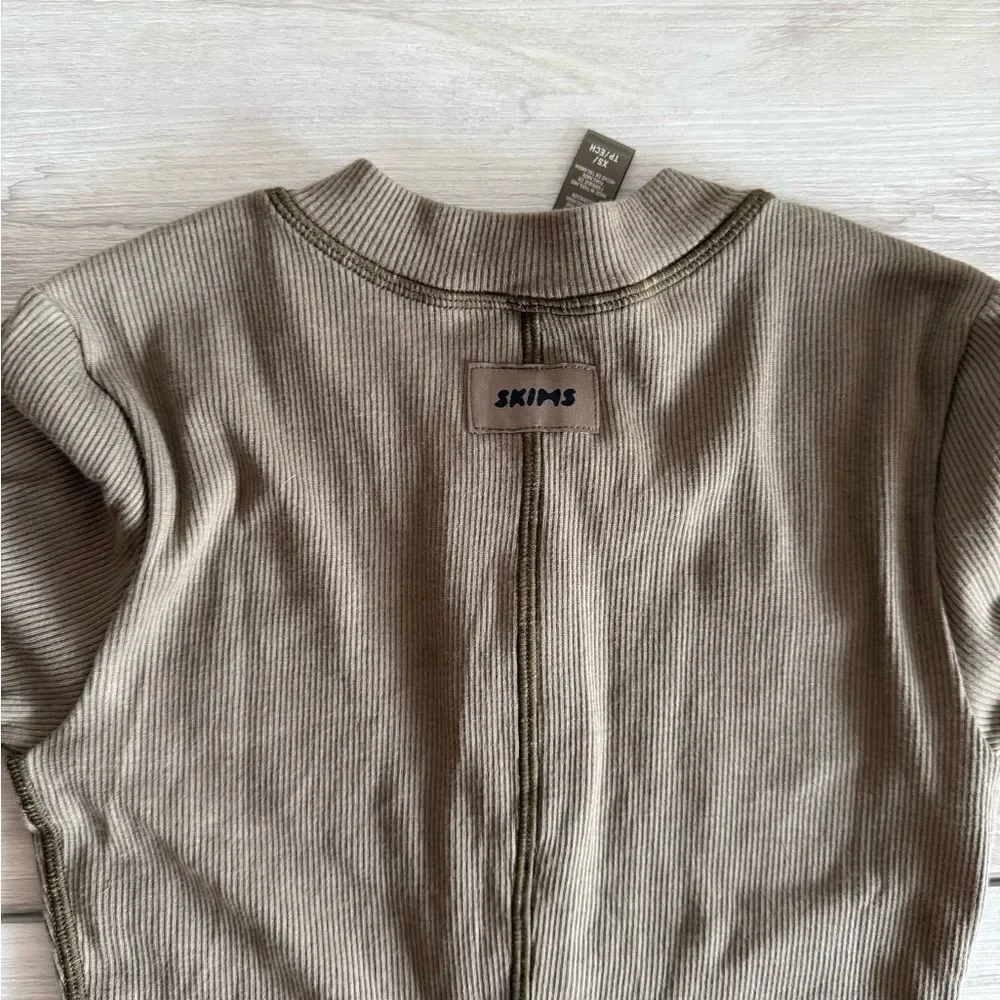 SKIMS Cotton Rib Long Sleeve Dress Olive Green XS NWT